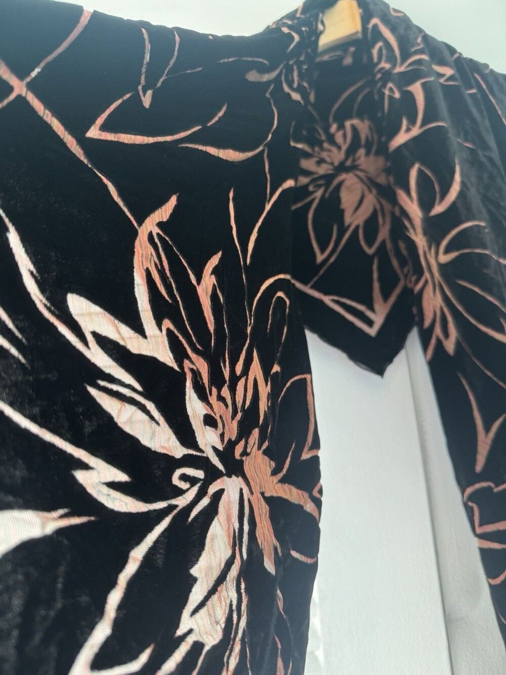 Black Velvet Burnout Floral Shawl Sheer Wrap Boho Evening Scarf 42x42 - Picture 4 of 5